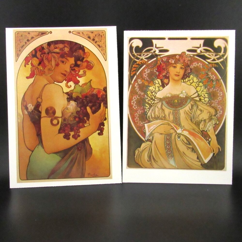 French Art Novelty Postcard  Fruits & Flowers 1897 Artist Alphonse Mucha Vintage